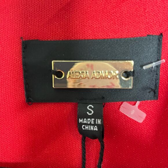 Alexia Admor NWT Orine Red Dress Knee Length Crossover Cap Sleeve Small Shimmer - Picture 10 of 12